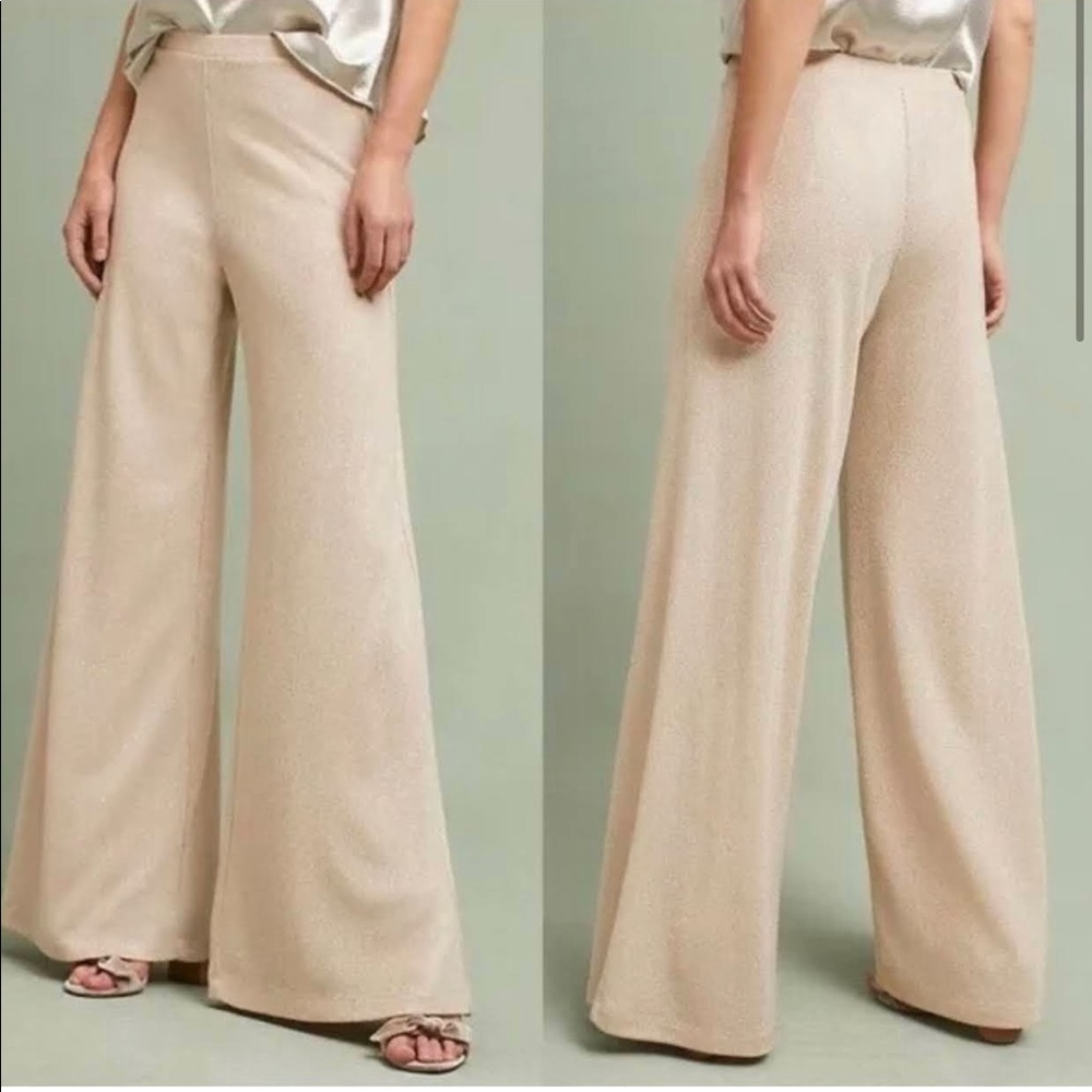 Anthropologie Feather Bone Wide Legged Shimmer Pants
